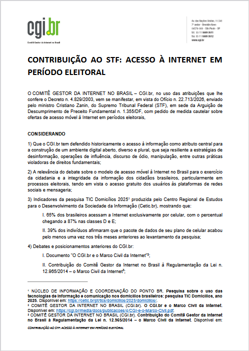 Contribuição ao STF: acesso à Internet em período eleitoral